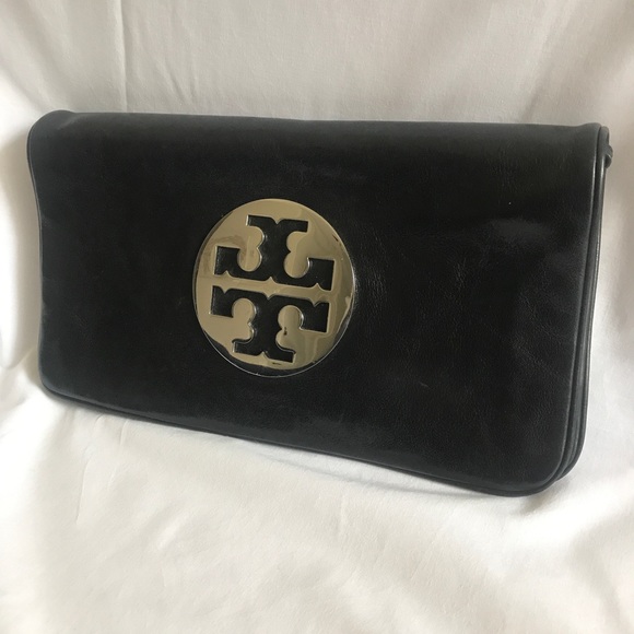 Tory Burch Handbags - Tory Burch - Reva Clutch - Black Leather & Silver
